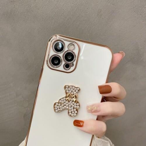 Luxury 6D Right angle plating pearl bear soft silicon Phone Case For apple iPhone 12 Pro Max 7 8 Plus X XS XR 11 SE girl cover