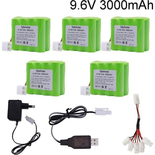 Double-deck Ni-MH Battery 9.6v 3000mah Battery with Charger cable For Rc toys Car Tank Train Robot Boat Gun AA 9.6v Battery Pack