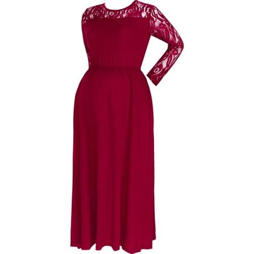 Maternity Elegant Floral Lace Wedding Party Dresses Photography Long Sleeve Pregnant Women Dress For Photo Shoot Baby Shower