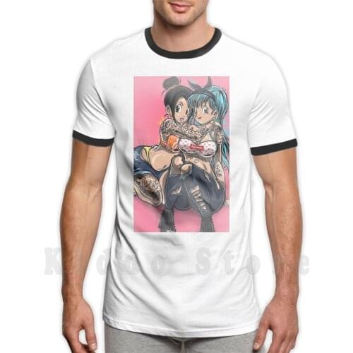 Bulma And Chichi T Shirt Print For Men Cotton New Cool Tee Bulma And Chichi Fashion New York Pattern London Paris France Band