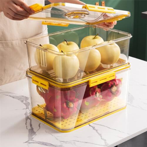 Refrigerator Frozen Timekeeping Storage Box with Drain Tray Clear Stackable Kitchen Organizer Meat Fish Food Storage Containers