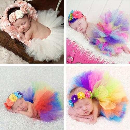 Colorful!Newborn Photography Props Infant Costume Outfit Princess Baby Skirt Headband Baby Photography Prop With Real Photo