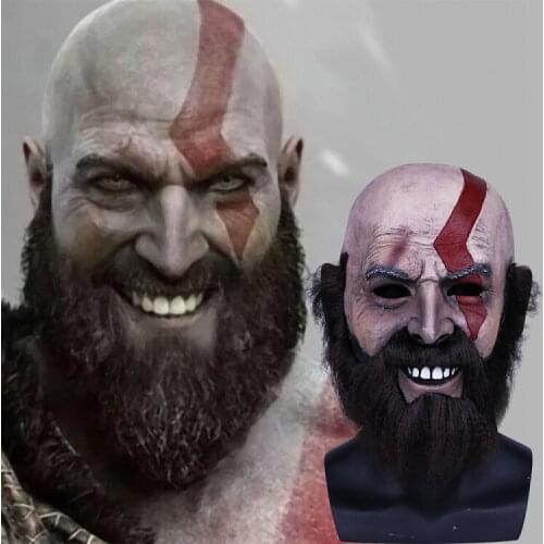 God Of War 4 Mask with Beard Cosplay Kratos Horror Latex Masks Helmet Halloween Scary Party Props