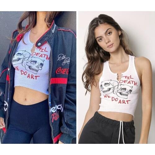 Sexy Fashion Tank Tops Women Summer Sleeveless Knitted White Vest Fashion Print Cropped Tops Ladies Harajuku Y2K Style Shirt New