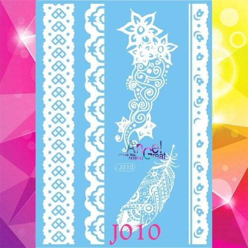 1PC Henna White Temporary Tattoo Stickers Feather Design AJ10 Women Makeup Wedding Tattoo Jewel Bracelet Body Art Arm Neck Tatoo
