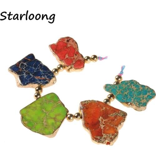 Natural Emperor Imperial Sediment Jsapers Slice Beads Gem Stone Gold Edged Loose Strand Nugget Beads for DIY Jewelry Makinge