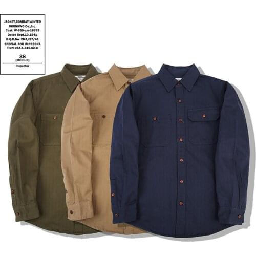 Okonkwo 2021 New Solid Herringbone Shirt Mens Engineer Tooling Long Sleeve Cardigan Outdoor Trekking Hiking Climbing Overalls