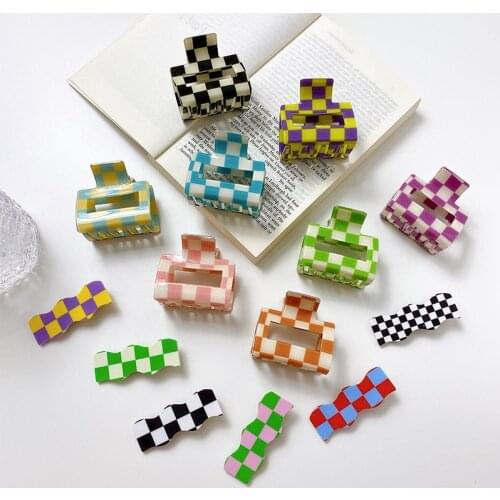 2021 New Large Multicolor Checkerboard Grid Square Acetate Hair Clip Claw Hair Women Hair Clip Hair Accessories