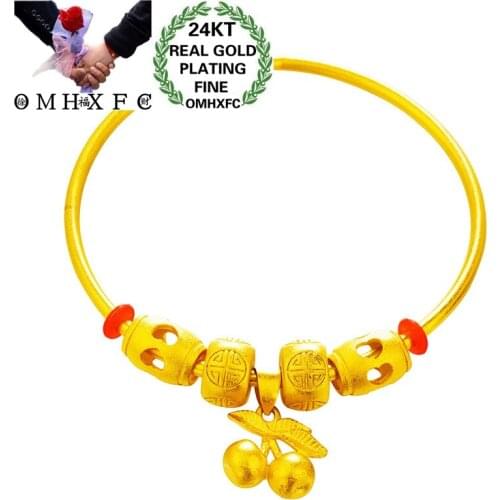 OMHXFC Wholesale BE371 European Fashion Hot Fine Woman Girl Party Birthday Wedding Gift Cherry Beads 24KT Gold Bracelet Bangle
