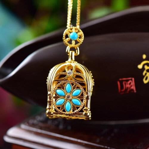 New silver inlaid cubic zirconia pendant necklace Chinese style retro unique ancient gold craftsmanship womens brand jewelry