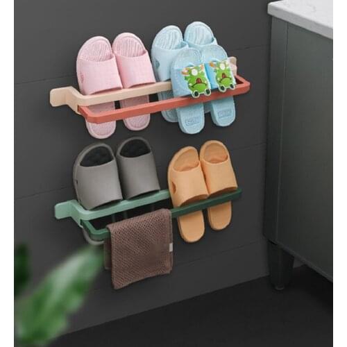 Plastic Sticky Towel And Slipper Storage Rack Holder Washing Room Towel Hanging Hanger Wall Mounted Towel Racks