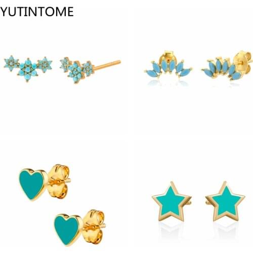 925 Sterling Silver Ear Needle Stud Earrings For Women Mini Three Flowers Turquoise Black Crystal Earrings Korean Jewelry Gifts