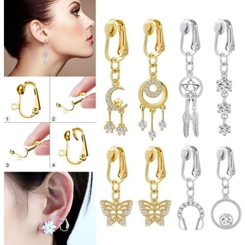 1PCS Stainless Steel серьги 2021тренд Clip-on Earring Butterfly, Moon Dangle Non-pierced Earring клипсы на уши wholesale jewelry