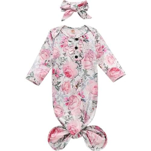 2020 0-6M Newborn Baby Girl Sleeping Bags Ruffle Floral Print Long Sleeve Sleepwear+Hat 2pcs Autumn Home Set Outfits