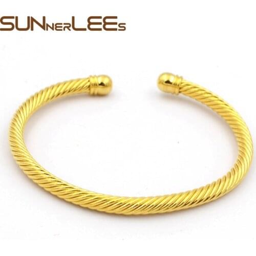 SUNNERLEES NEW Fashion Jewelry Gold-Color Bangle Resizable Opening Shimmering Loop For Womens Girls B14