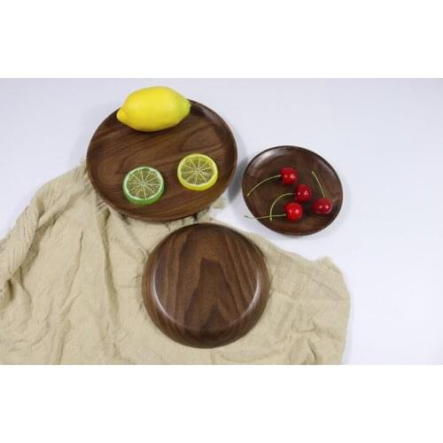 1PC Black Walnut Wood Plate Western Round Wooden Pizza Snacks Dessert Wooden Tray Popular Wood Eco-friendly Dishes MF 021