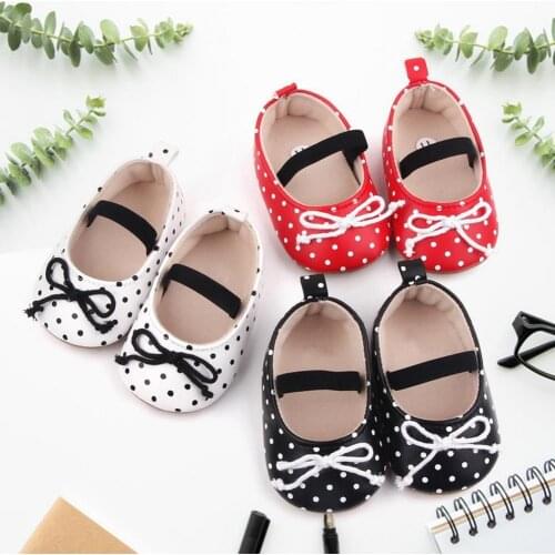 1 Pair Baby Dots Shoes Spots Surface Soft With Elastic Band Spring Polka Dot Bow Baby Princess Shoes for Infant