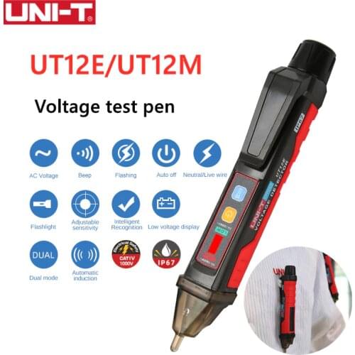 UNI-T UT12E UT12M Volt Pen AC Voltage Detector Non-contact IP67 Tester Pencil 24V-1000V LED Light Sensor Flashlight Portable