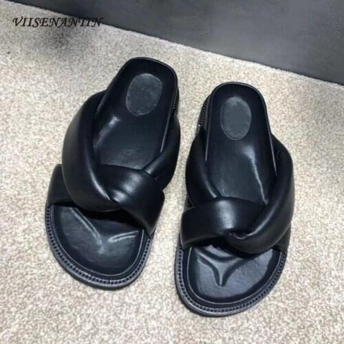 Roman retro dark black round toe open toe leather thick bottom breathable all-match sandals and slippers women