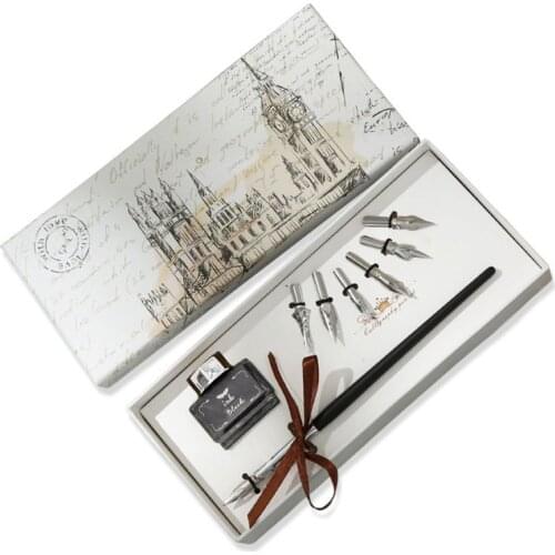Vintage English Calligraphy Dip Pen Fountain with Ink Nibs Set Office Stationery Dropship