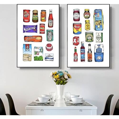 Vintage Food Poster Print Wall Art Picture Bird Powder Tabasco Maldon Dairy Milk Canvas Painting Kitchen Restaurant Bistro Decor