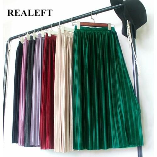 REALEFT Elegant Solid Pleated Women Mi-Long Skirts 2021 New Spring Summer Street High Waist Harajuku Umbrella Maxi Skirts Womens