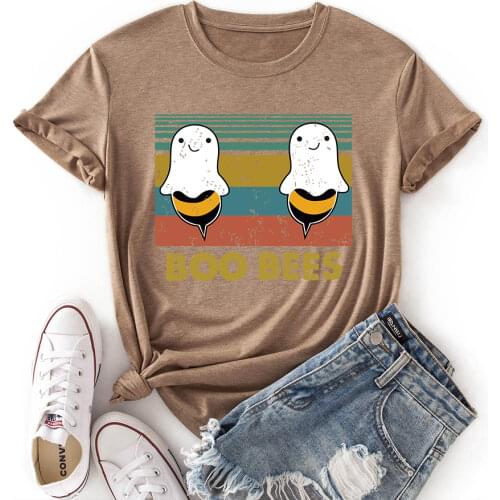 Woman Short Sleeve Colored Graphic Tees Summer T-Shirt Female Tops Shirts for Women Cute Boo Bees Lovers Farm Nature