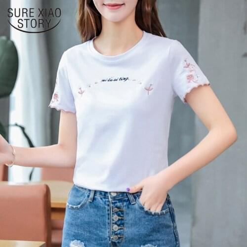 2021 Women O- Neck Tshirt Letter Floral Summer Tops And Tees Women Cotton Short Sleeve Casual Plus Size Ladies T-shirt 8590 50