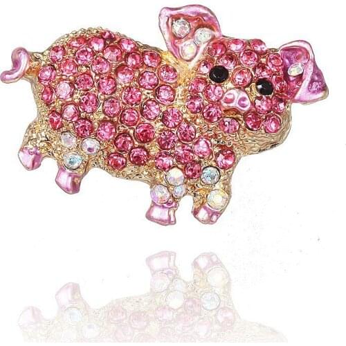 Womens Fashion Natural Animal lovely Alloy Rhinestone Brooch Pins For Women Girls(Pink pig)