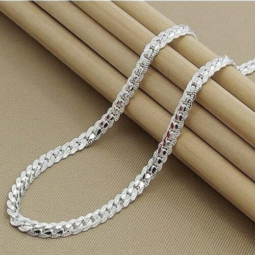 Womens Mens Width 6MM Full Sideways Silver Plated Necklace Cuban Link Chain Necklace Hip Hop Jewelry for Unisex Party Gifts