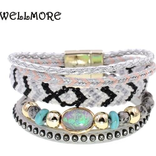 WELLMORE Leather bracelets for women bohemia stone beaded bracelets charm bracelets fashion jewelry women bracelet drop shipping