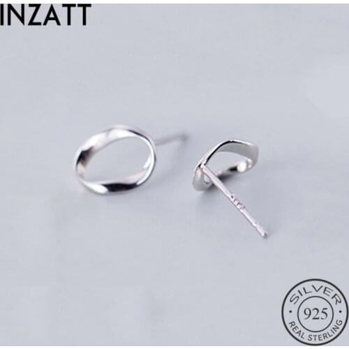 INZATT Real 925 Sterling Silver Twist Round Stud Earrings For Fashion Women Party Rock Fine Jewelry Minimalist 2019 Accessories