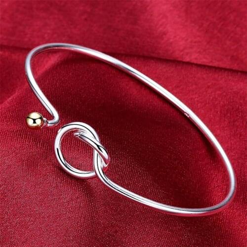 Delicate 925 Silver Cuff Twine Bangles Bracelets For Women Beads Opening Simple Jewelry Christmas Gift Engagement Present