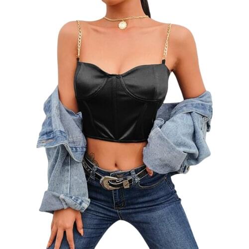 2021 Womens Sexy Streetwear Corset Crop Summer Fashion Solid Chain Sling Sleeveless Crop Top Expose Navel Vest Camisole