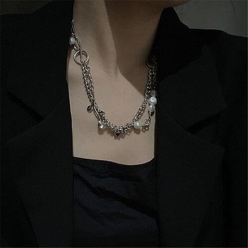 Punk Women Necklace Pearl Necklace Rose Flower Double Clavicle Chains Street Hip Hop Necklace Fashion Party Necklace Collares