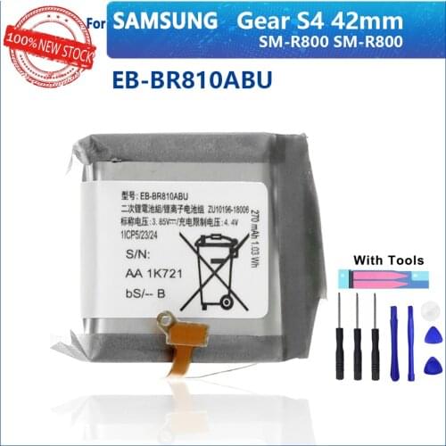 100% Original 270mAh EB-BR170ABU EB-BR810ABU For SAMSUNG Gear S4 mini Watch 42mm SM-R810 Watch Replacement Battery With tools