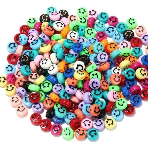 100pcs/bag 10mm Colorful Smiling Face Letter Acrylic Loose Spacer Beads for Jewelry Making DIY Handmade Bracelet Accessories