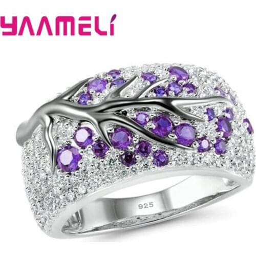2020 New Fashion Plum Flower Tree Branch Plant CZ Rhinestones Cute 925 Sterling Silver Ring Bridal Wedding Jewelry