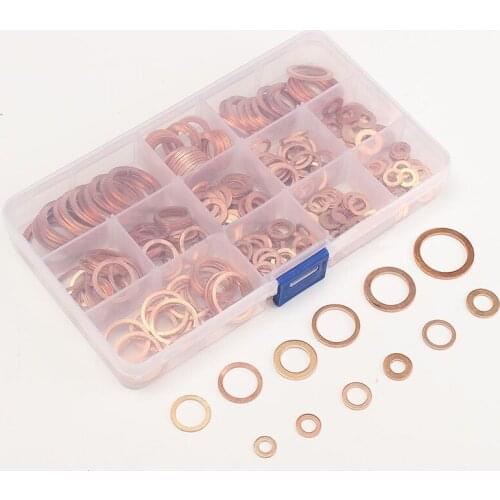 280Pcs M5-M20 Copper Washers 12 Sizes O Ring Copper Gaskets Set Sealing Washer Flat Ring Seal Kit Hardware Tools For Crush
