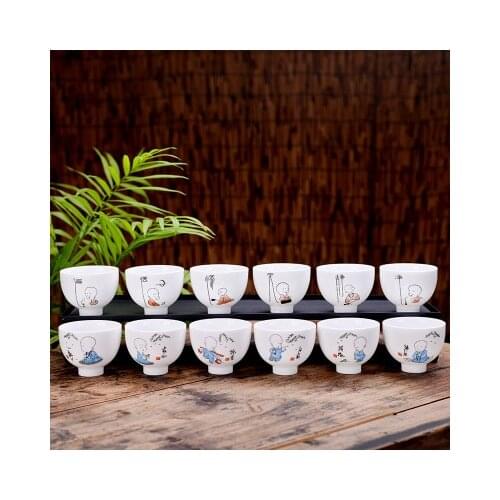 6Pcs Creative Little Monk Art Ceramic Tea Cup White Porcelain Teacups Tea Bowl Wine Set Kung Fu Tea Set Drinks Cup Drinkware