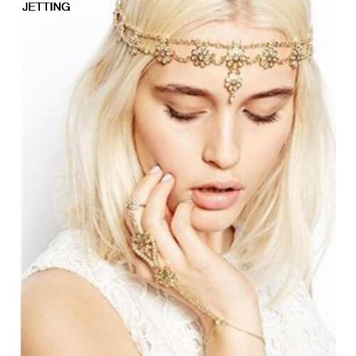 2017 Pearl Tassel Flower Stretch Headband Hair Band Wedding Acessories Crystal Bridal Hair Accessories Head Chain