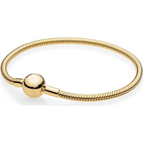 Smooth Moments Bracelet Gold Color Bracelets For Woman DIY Fits Original Silver Charms & Beads Fashion Rose Gold Bracelet