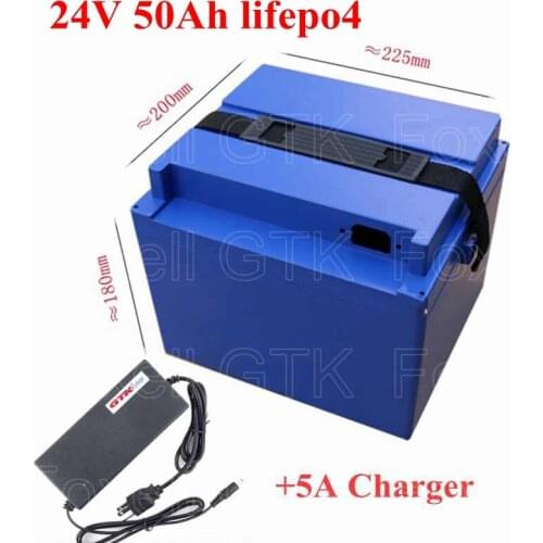 GTK lifepo4 24V 50Ah battery pack with BMS for motorcycle solar system ebike power wheelchair electric scooters+29.2V 5A Charger