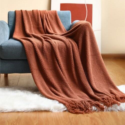 Inya Nordic Knitted Blanket Beige Throw Blanket Textured Solid Soft Sofa Cover Decorative Knitted Soft Warm Blanket Washable