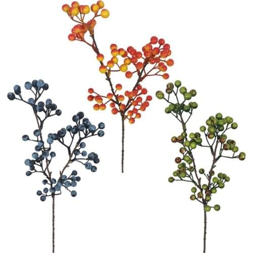 Artificial Berry Stem 3 Branches Flowers Stamen Berries DIY Christmas Wedding Cake Gift Box Wreaths Decoration