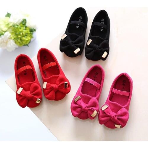 JY Children Girls Princess Leather Shoes With Bowknot Flat Bean Casual 21-30 Red Rose Black 6606 TB02