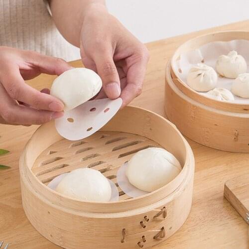 Round Steamer Paper Baking Paper Disposable Barbecue Silicone Oil Paper Steamer Pad Paper Xiaolongbao Steaming Paper 100 Pieces