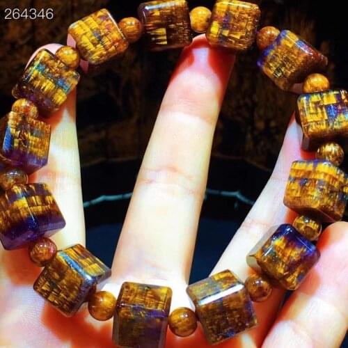 Top Natural Cacoxenite Auralite 23 Purple Rutilated Quartz Bracelet 11.3x11mm Clear Round Cube Beads Bangle Women Men AAAAAA
