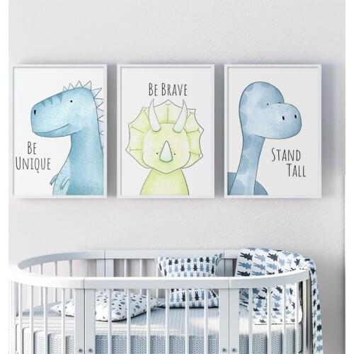 Cute Cartoons Dinosaur Letter Word Canvas Poster Nursery Wall Art Print Modern Painting For Baby Kids Bedroom Decoration Picture