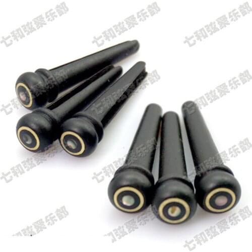 A set 6 Pcs Black Ebony Guitar Bridge Pins For Flok Acoustic guitar Inlaid Small Copper Ring & Pearl Shell Dot